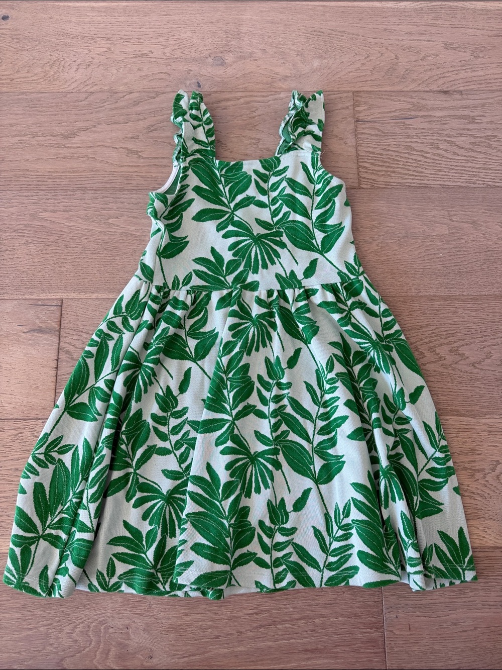 Janie and Jack Cream Sundress with Green Leaf Print